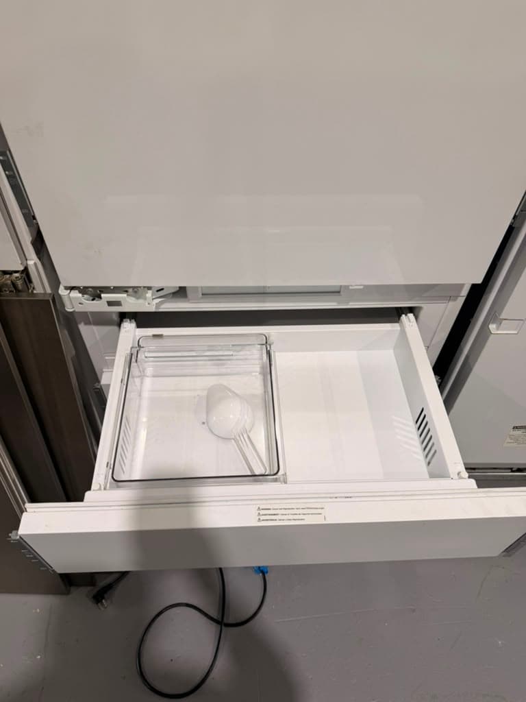 Bottom freezer drawer of the actual Monogram refrigerator open