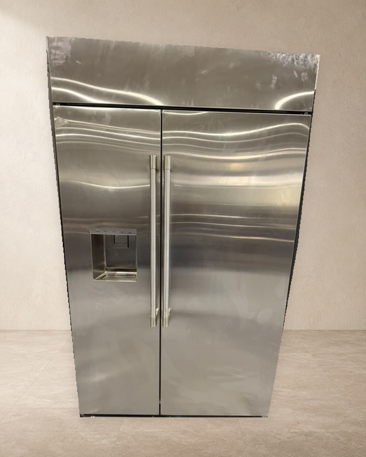 Actual monogram 48-inch side-by-side refrigerator photographed in Oakland Park