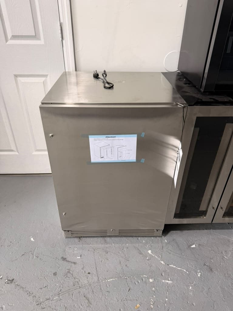 Actual xo 24-inch outdoor refrigerator photographed in Oakland Park