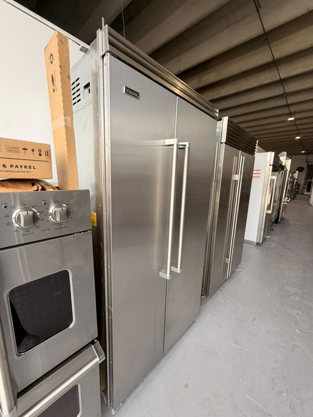 Actual viking 42-inch side-by-side refrigerator photographed in Oakland Park — actual unit · closed side angle
