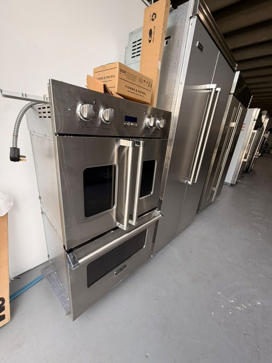Actual viking 30-inch french-door double wall oven photographed in Oakland Park — actual unit · closed side angle